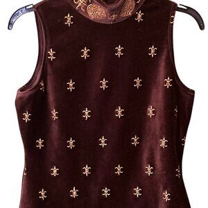 Vintage Moda Int’l Women’s Pullover Sleeveless Top Blouse Brown With Fine Gold